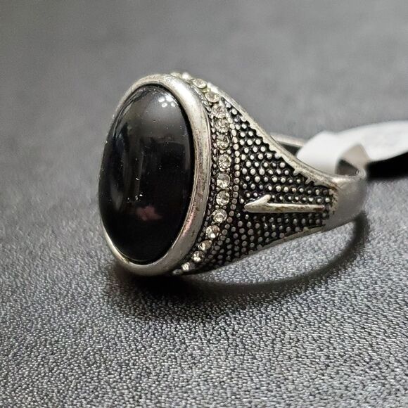 Silver tone black bead rhinestone ring size 12 - Picture 4 of 8